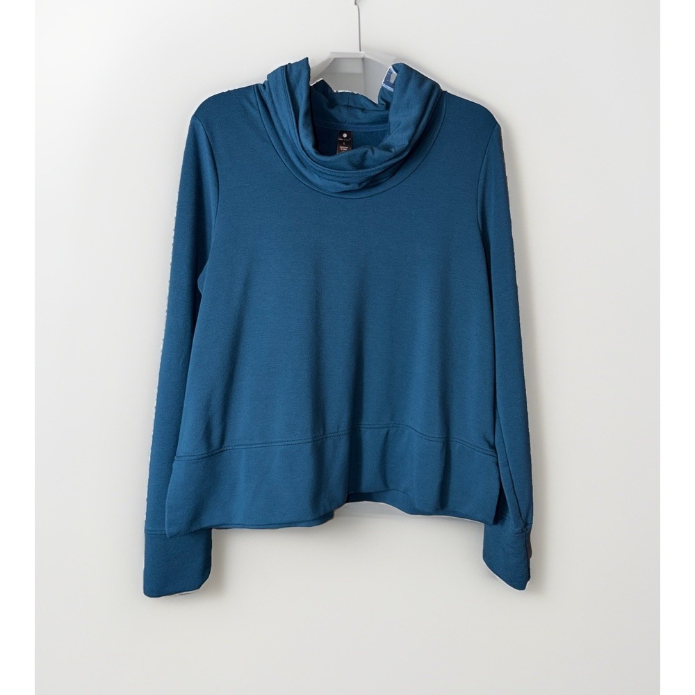 Yogalicous Woman's Long Sleeve Cowl Neck Pullover Sweatshirt/Top Size L Teal
